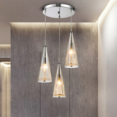 Cognac Glass Spire Hanging Lamp Contemporary Height Adjustable Triple Pendant Light for Corridor