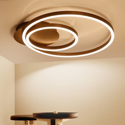 Double Ring LED Ceiling Fixture with Acrylic Shade Modern Design Flush Mount in Coffee