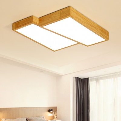 Double Trapezoid LED Ceiling Light Nordic Style Wood Surface Mount Ceiling Light in Warm/White