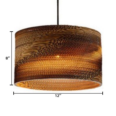 Drum Suspension Light with Brown Paper Shade Modern Chic Single Head Ceiling Pendant Lamp