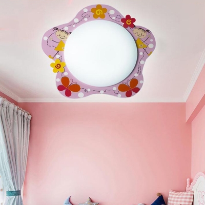 Floral LED Flush Light Fixture with Acrylic Shade Pink Ceiling Fixture for Girls Bedroom