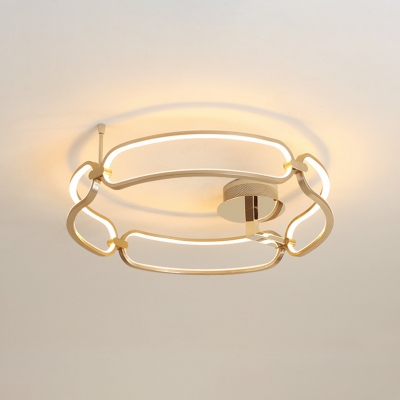 Gold Round LED Semi Flush Light Modern Fashion Silicon Gel Decorative Ceiling Lamp for Restaurant