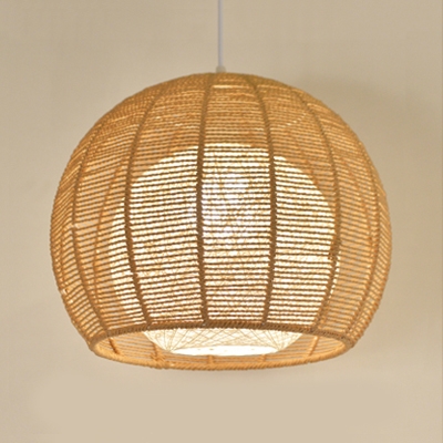 Inner Rattan Shade Pendant Lamp Modernism Single Light Hanging Ceiling Lamp in Beige/Flaxen