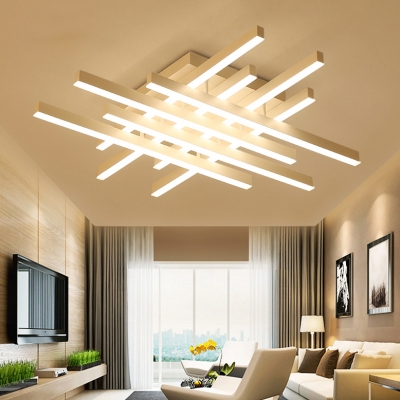 Metal Crossed Lines LED Ceiling Light Simplicity 8 Lights Decorative Flush Light in Warm/White