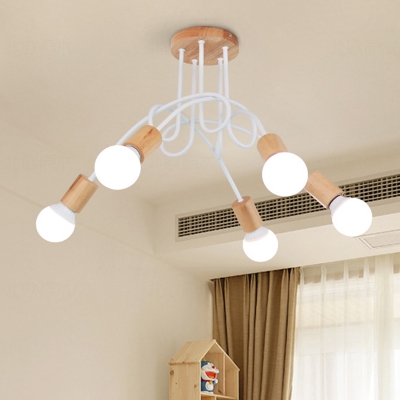 Metal Twisted Suspension Industrial Modern 3/5 Lights Hanging Light in Wood for Bedroom