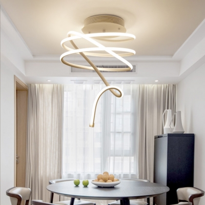Metallic Swirl LED Ceiling Lamp Post Modern Art Deco Semi Flush Light Fixture in White