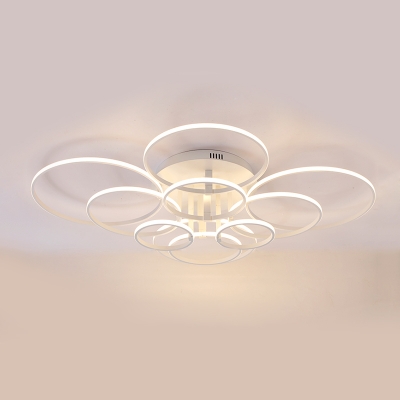 Modern Multi Ring Semi Flush Mount Light Acrylic LED Ceiling Lamp in White for Dining Room