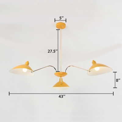 Modernism Curved Arm Chandelier Metallic 3 Lights Indoor Lighting Fixture in Yellow for Bedroom