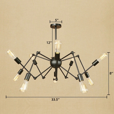 Multi Light Bare Bulb Hanging Light with Adjustable Arm Industrial Iron Chandelier Light in Black