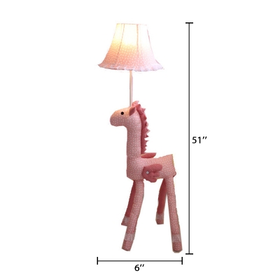 Pink Horse Base Floor Lamp with Bell Fabric Shade Girls Bedroom 1 Head Lighting Fixture
