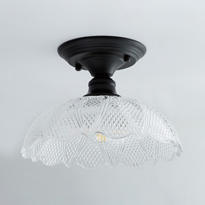 Saucer/Bowl Ceiling Fixture Modern Fashion Textured Glass Shade 1 Head Semi Flushmount in Black