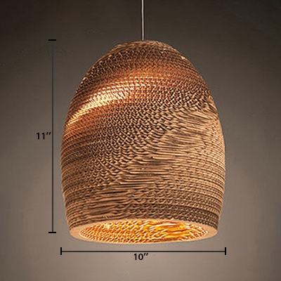 Single Light Basket Lamp Light Asian Style Paper Hanging Pendant Light in Brown for Sitting Room