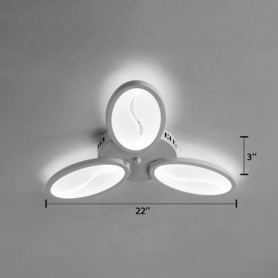 Triple Lights Oval LED Ceiling Light Minimalist Acrylic Flush Mount Light in White for Bedroom