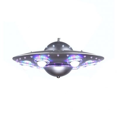 UFO Shape Chandelier Lamp Amusement Park Metallic 6 Lights Suspension Light in Silver