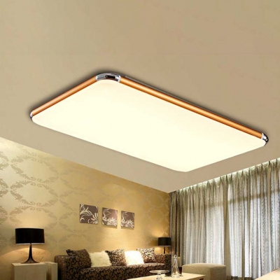 Ultra Thin Rectangle Flush Mount Contemporary Concise LED Ceiling Light with Gold Metal Frame