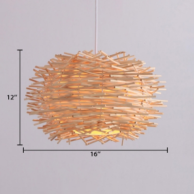 Weave Nest Design Hanging Lamp Modern Fashion Single Head Suspension Light in Wood for Foyer