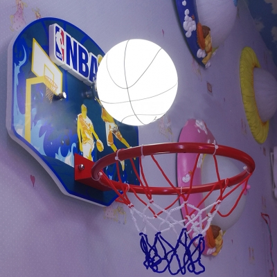 White Basketball Wall Mount Fixture Sport Theme Glass Shade 1 Light Wall Light for Boys Room
