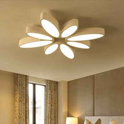 White Bloom Shape LED Ceiling Lamp with Metal Canopy Modernism Lighting Fixture