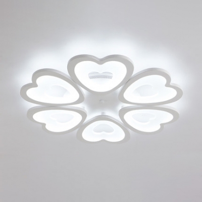 White Loving Heart Ceiling Light Contemporary Acrylic 4/6 Heads LED Semi Flush Light for Bedroom