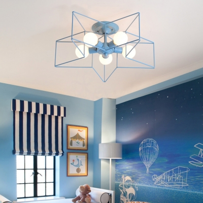 5 Lights Star Ceiling Light with Colorful Wire Guard Modern Chic Lighting Fixture for Children Room