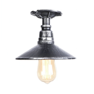 Cone-Shaped Surface Mount Ceiling Light Lodge Style Wrought Iron One Light Semi Flush Light for Hallway