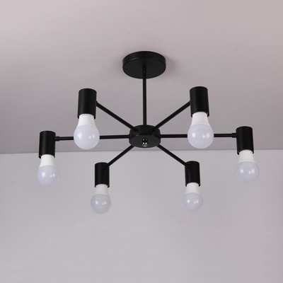 6 Heads Branch Chandelier Lamp Industrial Modern Metallic Suspended Light in Black