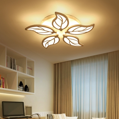 6-LED Leaf Design Semi Flush Light Nordic Style Acrylic Ceiling Flush Mount in Warm/White/Neutral