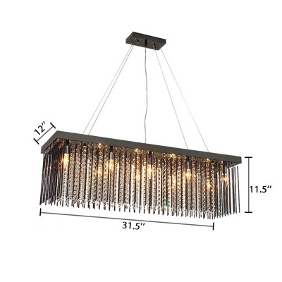 8 Bulbs Linear Hanging Lamp with Crystal Beads Contemporary Height Adjustable Chandelier Lamp in Black