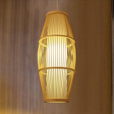 Bamboo Oval Shade Pendant Light Contemporary 1 Bulb Hanging Ceiling Lamp in Wood for Corridor