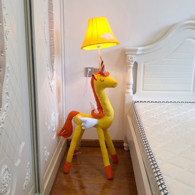 Bell Floor Lamp with Cute Unicorn Base Colorful Baby Kids Room Fabric Shade 1 Bulb Floor Light