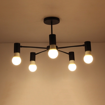 Black Branch Hanging Light Industrial Metal 5 Lights Decorative Chandelier for Living Room