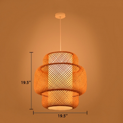 Chinese Style Rattan Suspension Light Weave 1 Light Art Deco Hanging Ceiling Lamp in Wood