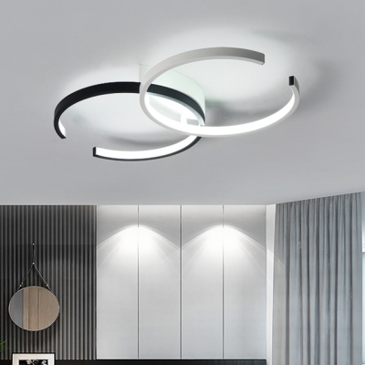 Double C Shape Ceiling Lamp Modern Fashion Metal LED Flush Light in Black and White