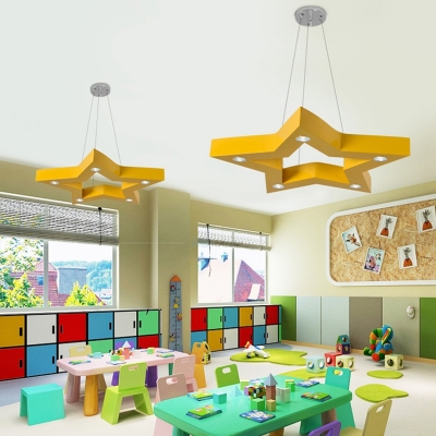 Five-pointed Star LED Pendant Light Colorful Metallic Hanging Light Fixture for Boys Girls Room