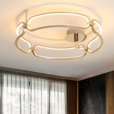 Gold Round LED Semi Flush Light Modern Fashion Silicon Gel Decorative Ceiling Lamp for Restaurant
