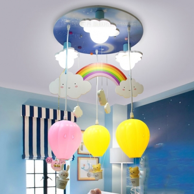 Hot Air Balloon Ceiling Fixture Nursing Room Metallic 6 Lights Flush Mount in Multi Color