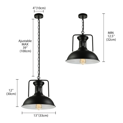 Industrial Pendant Light in Barn Style with 13''W Dome Shade, Black
