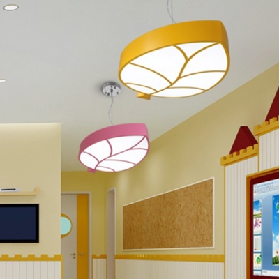 Leaf Design Ceiling Fixture Nursing Room Metallic LED Flush Light in Blue/Red/Yellow
