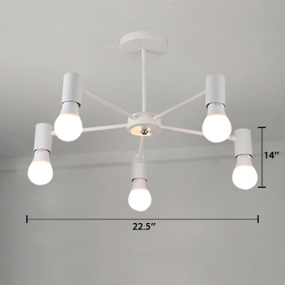Metal Branch Style Hanging Light Fixture Minimalist 5 Bulbs Decorative Chandelier in White