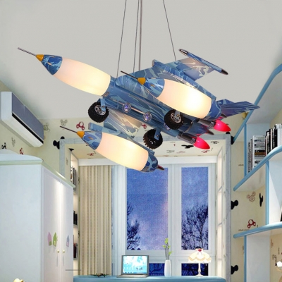 Metallic Chandelier with Blue Aircraft Triple Lights Suspended Light for Kindergarten