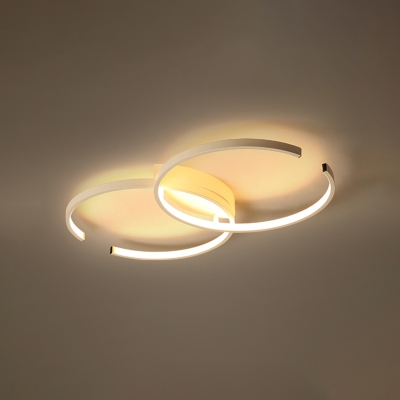 Metallic Double C Shape LED Flush Mount Modern Chic Ceiling Light in White for Restaurant