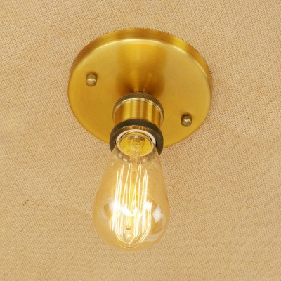 Mini Semi Flush Mount with Open Bulb Traditional Industrial Metal 1 Light Surface Mount Ceiling Light in Brass