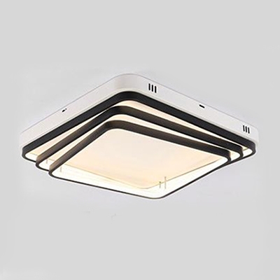 Minimalist 3 Tiers Flush Light with Black Square Frame Metallic LED Flush Mount Lighting