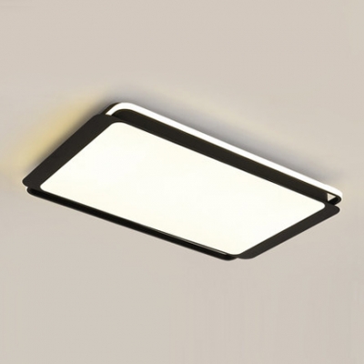 Modern Design Rectangle Flushmount Acrylic Shade LED Flush Light Fixture in Black for Living Room