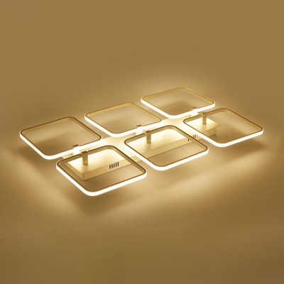 Modern Design Ultra Thin Semi Flush Light with 2/4/6/9 Square Ring Metallic LED Indoor Lighting