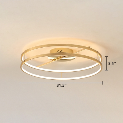 Nordic Style 2 Rings Lighting Fixture Metal Art Deco LED Semi Flush Light in Gold for Dining Room
