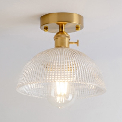Prismatic Glass Hemisphere Indoor Lighting Retro Style Single Light Semi Flush Mount in Warm Brass