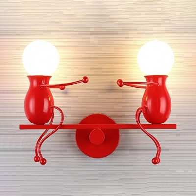 Red/White Open Bulb Wall Mount Fixture Modernism Metal 2 Lights Sconce Lighting for Corridor