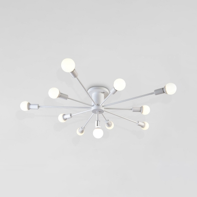 Satin White Bare Bulb Semi Flush Mount with Sputnik Shape Modernism Metal Multi Light Semi Flush Light Fixture