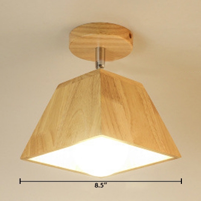 Single Head Trapezoid Indoor Lighting Simple Concise Semi Flush Light Fixture in Wood for Bedroom